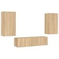 vidaXL Muebles TV pared con LED 4 pzas madera ingeniería roble Sonoma
