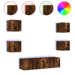 vidaXL Muebles TV pared con LED 6 pzas madera ingeniería roble ahumado