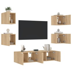 vidaXL Muebles TV pared con LED 6 pzas madera ingeniería roble Sonoma