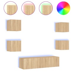 vidaXL Muebles TV pared con LED 6 pzas madera ingeniería roble Sonoma