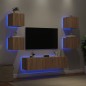 vidaXL Muebles TV pared con LED 6 pzas madera ingeniería roble Sonoma