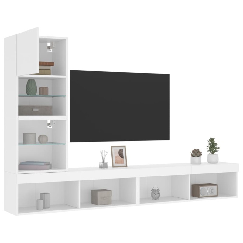 vidaXL Muebles de TV de pared con LED 4 pzas madera ingeniería blanco