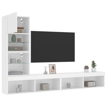 vidaXL Muebles de TV de pared con LED 4 pzas madera ingeniería blanco