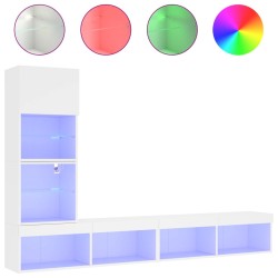 vidaXL Muebles de TV de pared con LED 4 pzas madera ingeniería blanco
