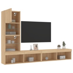 vidaXL Muebles TV pared con LED 4 pzas madera ingeniería roble Sonoma