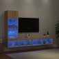 vidaXL Muebles TV pared con LED 4 pzas madera ingeniería roble Sonoma vidaXL Muebles TV pared con LED 4 pzas madera ingeniería roble Sonoma