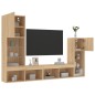 vidaXL Muebles TV pared con LED 4 pzas madera ingeniería roble Sonoma
