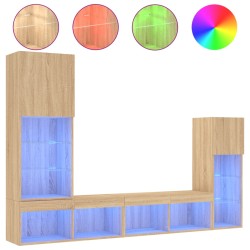 vidaXL Muebles TV pared con LED 4 pzas madera ingeniería roble Sonoma