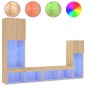 vidaXL Muebles TV pared con LED 4 pzas madera ingeniería roble Sonoma