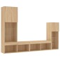 vidaXL Muebles TV pared con LED 4 pzas madera ingeniería roble Sonoma