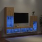vidaXL Muebles TV pared con LED 4 pzas madera ingeniería roble Sonoma