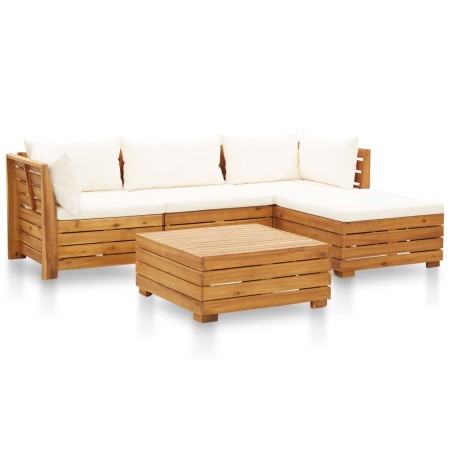 vidaXL Muebles de jardín 5 pzas y cojines madera acacia blanco crema 