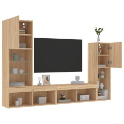 vidaXL Muebles TV pared con LED 4 pzas madera ingeniería roble Sonoma