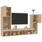 vidaXL Muebles TV pared con LED 4 pzas madera ingeniería roble Sonoma vidaXL Muebles TV pared con LED 4 pzas madera ingeniería roble Sonoma