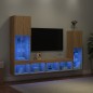 vidaXL Muebles TV pared con LED 4 pzas madera ingeniería roble Sonoma vidaXL Muebles TV pared con LED 4 pzas madera ingeniería roble Sonoma