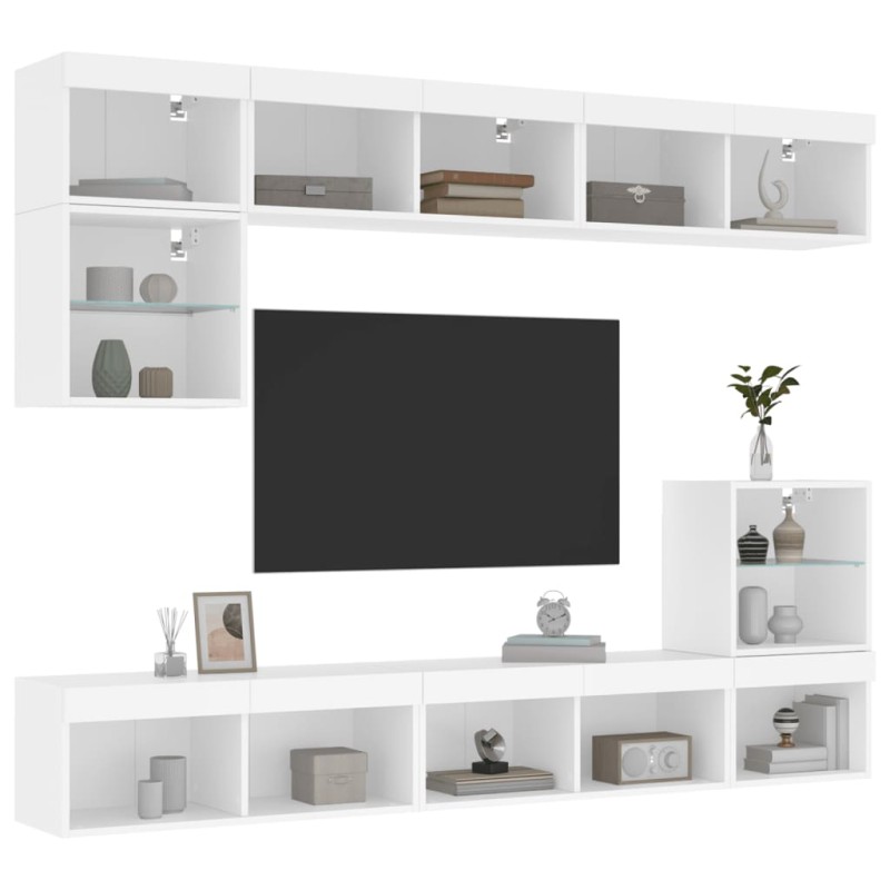 vidaXL Muebles de TV de pared con LED 8 pzas madera ingeniería blanco vidaXL Muebles de TV de pared con LED 8 pzas madera ingeniería blanco