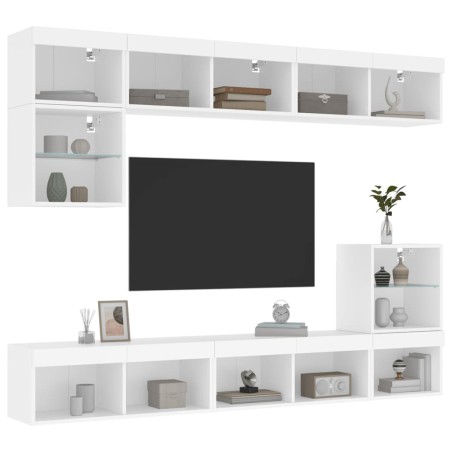 vidaXL Muebles de TV de pared con LED 8 pzas madera ingeniería blanco