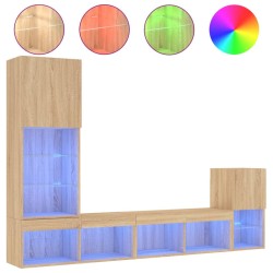 vidaXL Muebles TV pared con LED 4 pzas madera ingeniería roble Sonoma
