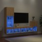 vidaXL Muebles TV pared con LED 4 pzas madera ingeniería roble Sonoma vidaXL Muebles TV pared con LED 4 pzas madera ingeniería roble Sonoma