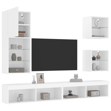 vidaXL Muebles de TV de pared con LED 5 pzas madera ingeniería blanco