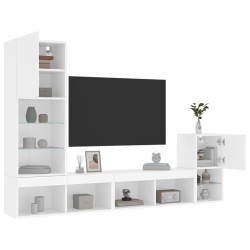 vidaXL Muebles de TV de pared con LED 4 pzas madera ingeniería blanco