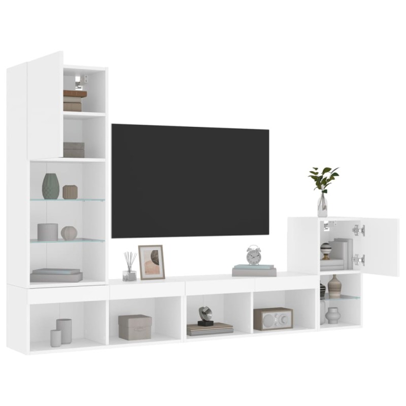 vidaXL Muebles de TV de pared con LED 4 pzas madera ingeniería blanco