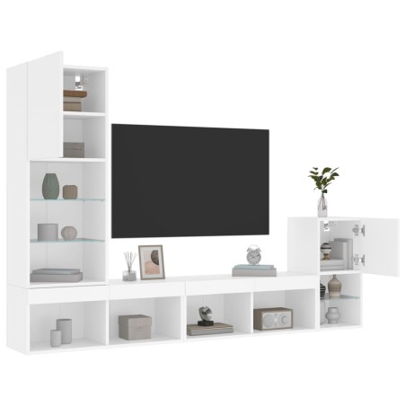 vidaXL Muebles de TV de pared con LED 4 pzas madera ingeniería blanco