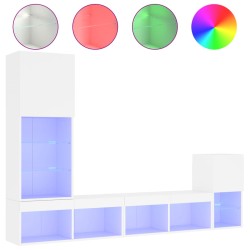 vidaXL Muebles de TV de pared con LED 4 pzas madera ingeniería blanco