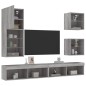 vidaXL Muebles TV pared con LED 5 pzas madera ingeniería gris Sonoma vidaXL Muebles TV pared con LED 5 pzas madera ingeniería gris Sonoma