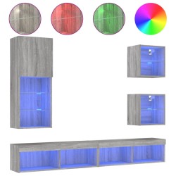 vidaXL Muebles TV pared con LED 5 pzas madera ingeniería gris Sonoma
