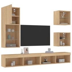 vidaXL Muebles TV pared con LED 5 pzas madera ingeniería roble Sonoma