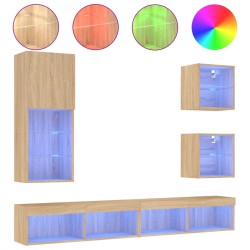 vidaXL Muebles TV pared con LED 5 pzas madera ingeniería roble Sonoma