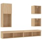 vidaXL Muebles TV pared con LED 5 pzas madera ingeniería roble Sonoma