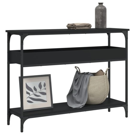 vidaXL Mesa consola con estante madera ingeniería negra 100x29x75 cm