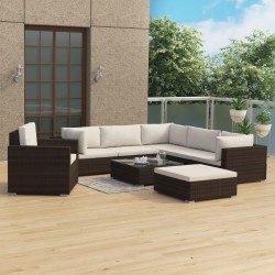 vidaXL Set muebles de jardín 8 piezas y cojines ratán sintético marrón