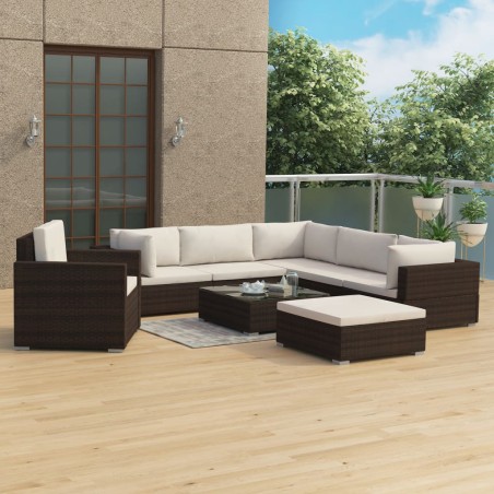vidaXL Set muebles de jardín 8 piezas y cojines ratán sintético marrón