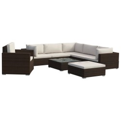 vidaXL Set muebles de jardín 8 piezas y cojines ratán sintético marrón