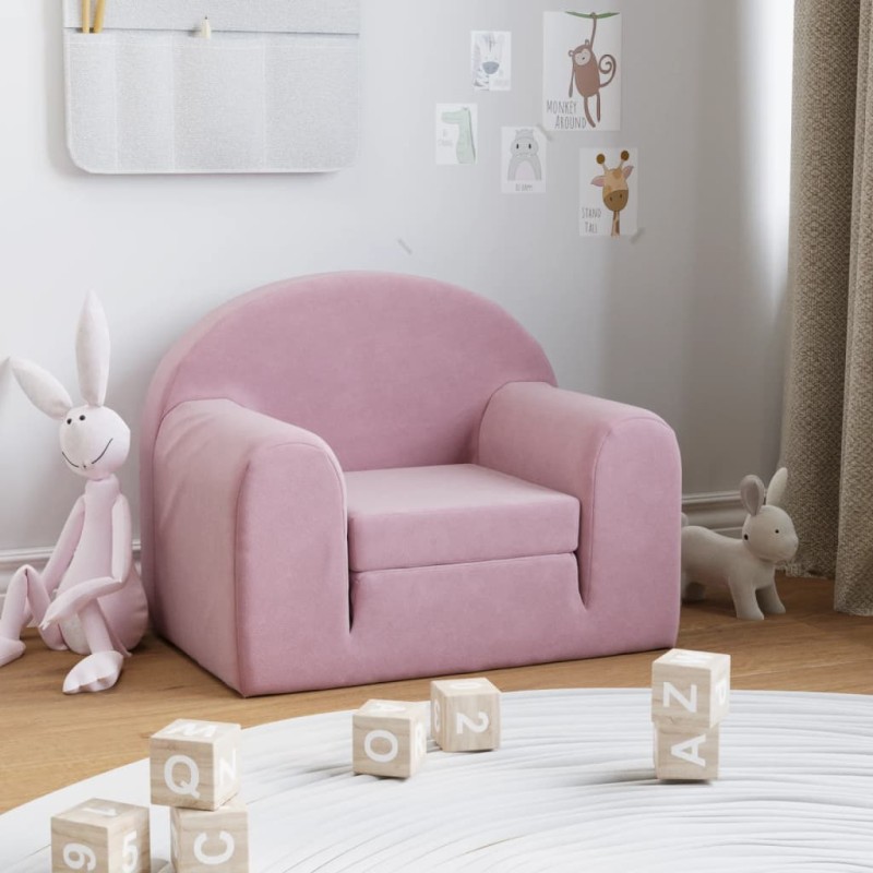 vidaXL Sofá cama para niños felpa suave rosa vidaXL Sofá cama para niños felpa suave rosa