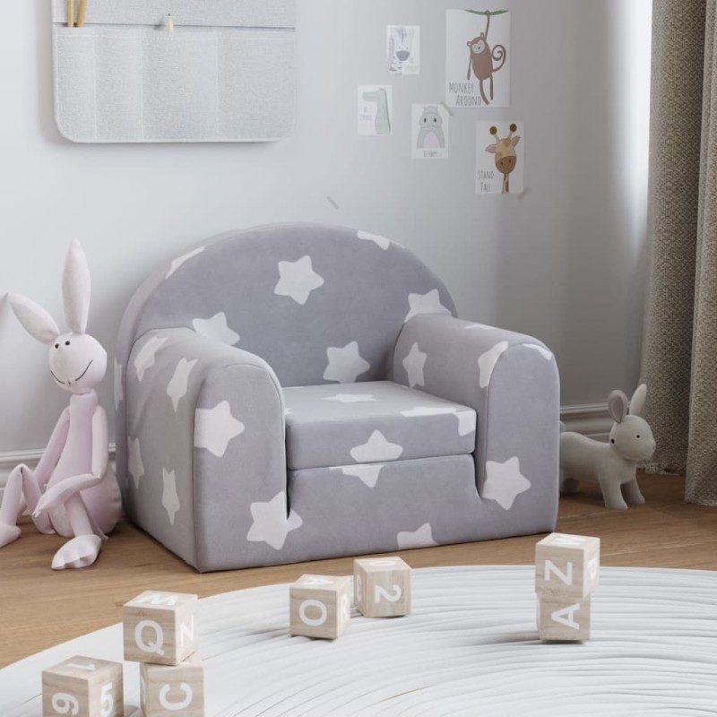 vidaXL Sofá cama de niños felpa suave gris claro con estrellas vidaXL Sofá cama de niños felpa suave gris claro con estrellas