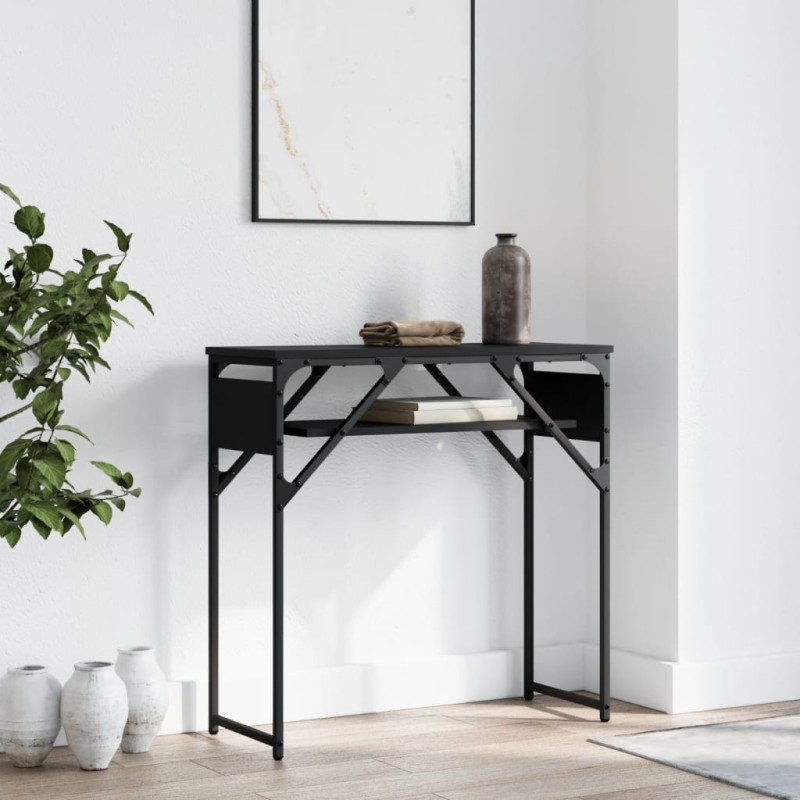 vidaXL Mesa consola con estante madera ingeniería negra 75x30x75 cm vidaXL Mesa consola con estante madera ingeniería negra 75x30x75 cm