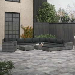 vidaXL Set de muebles de jardín 13 pzs y cojines ratán sintético gris