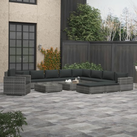 vidaXL Set de muebles de jardín 13 pzs y cojines ratán sintético gris