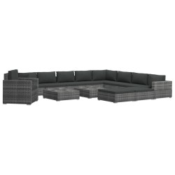 vidaXL Set de muebles de jardín 13 pzs y cojines ratán sintético gris