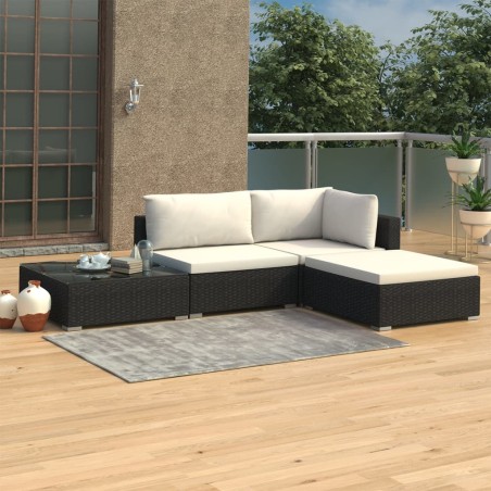 vidaXL Set de muebles de jardín 4 pzas y cojines ratán sintético negro