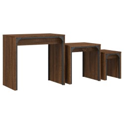 vidaXL Mesas de centro apilables 3 pzas madera ingeniería roble marrón