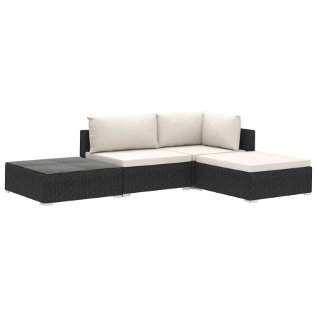 vidaXL Set de muebles de jardín 4 pzas y cojines ratán sintético negro