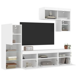 vidaXL Muebles de TV de pared con LED 6 pzas madera ingeniería blanco