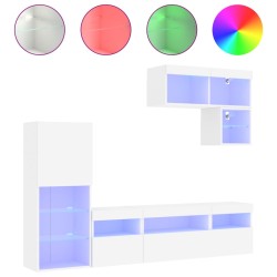 vidaXL Muebles de TV de pared con LED 6 pzas madera ingeniería blanco