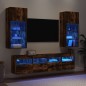 vidaXL Muebles TV pared con LED 5 pzas madera ingeniería roble ahumado