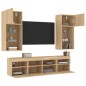 vidaXL Muebles TV pared con LED 5 pzas madera ingeniería roble Sonoma vidaXL Muebles TV pared con LED 5 pzas madera ingeniería roble Sonoma